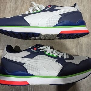 Puma Men's Navy, White, and Green Sneakers